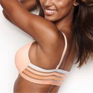 Victoria’s Secret Rainbow Striped Push-Up Bra Blush Strappy Back est 34B-34C